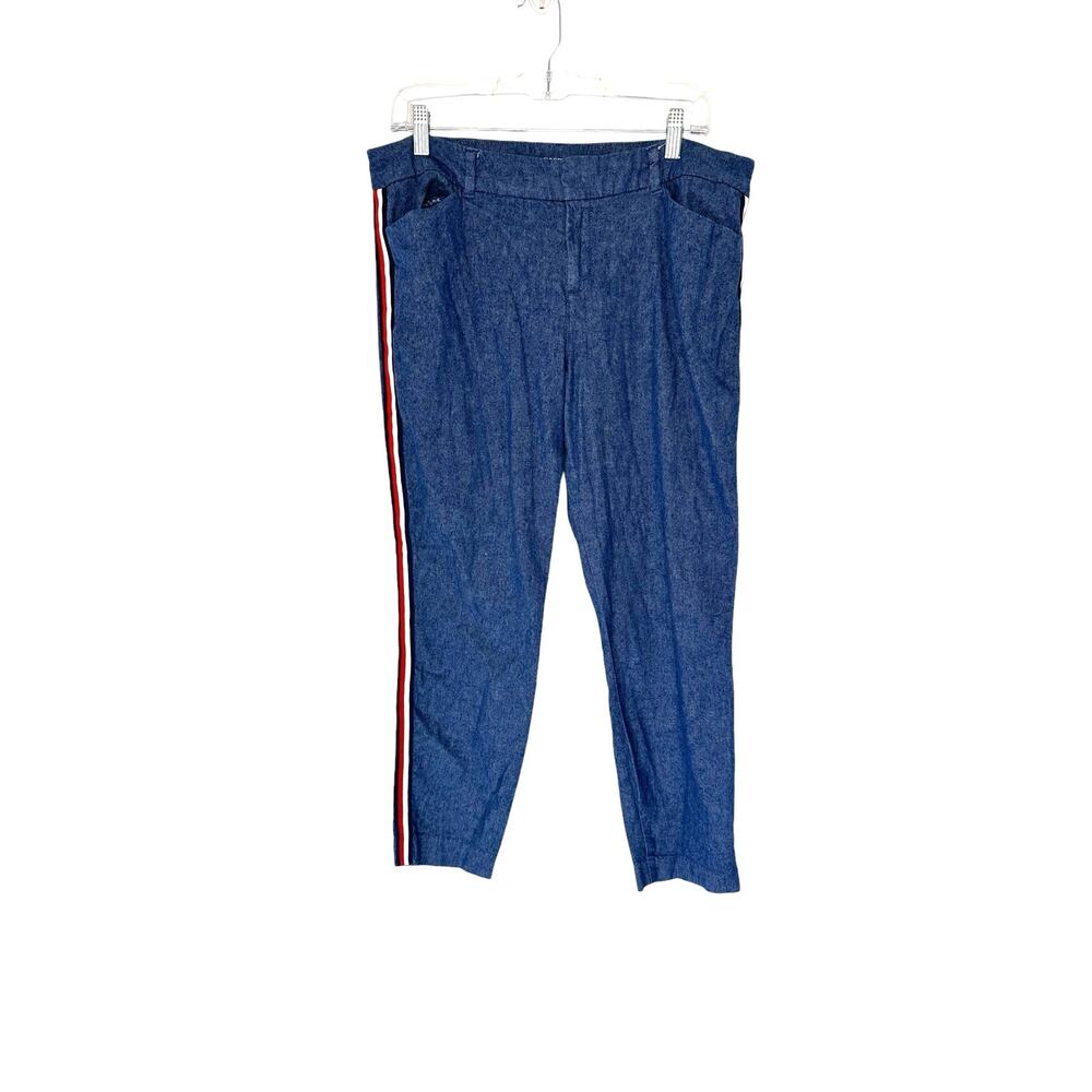 Old‎ Navy Blue Denim Linen Blend Mid-Rise Side-Stripe Ankle Dress Pants Size 12 - Picture 2 of 16